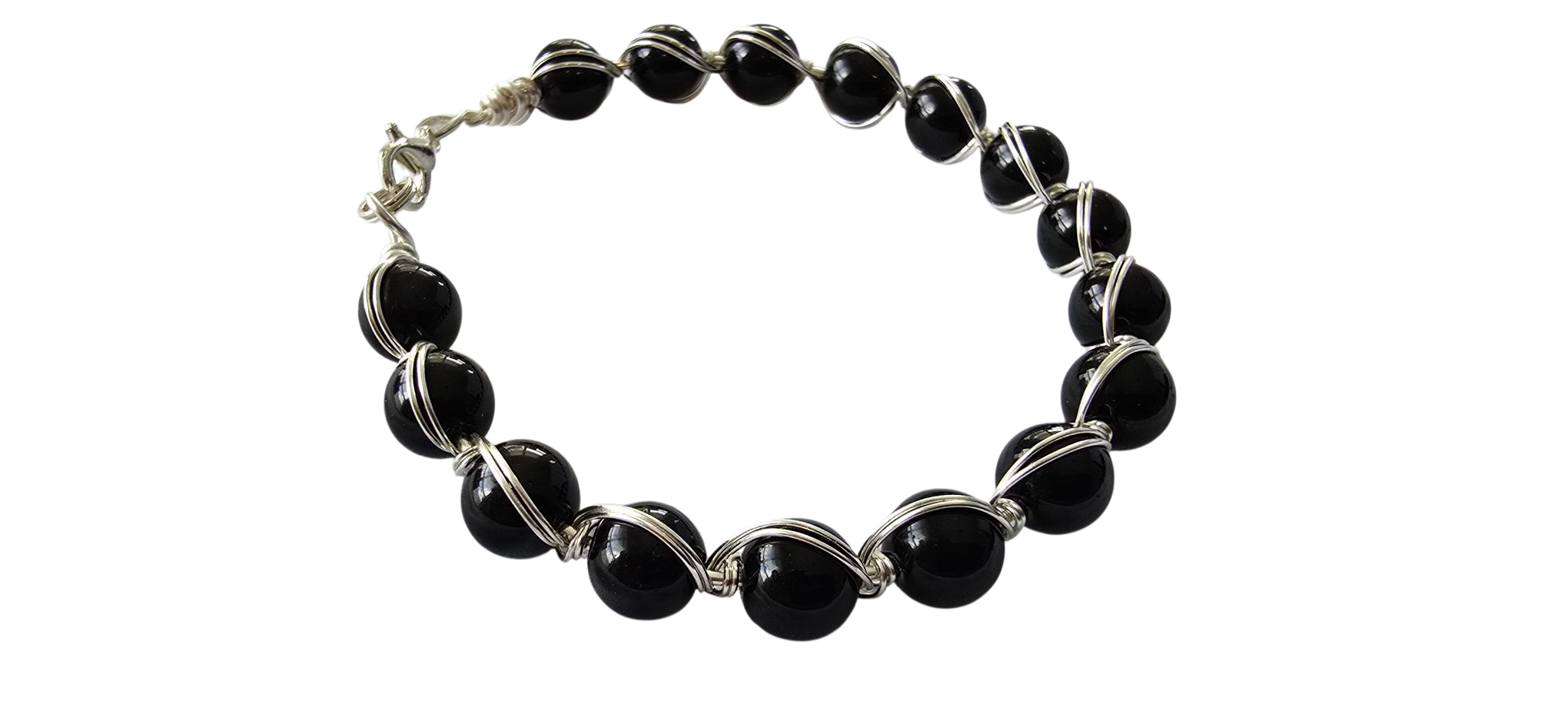Black Onyx , Silver Wire-Wrapped Statement Bracelet
