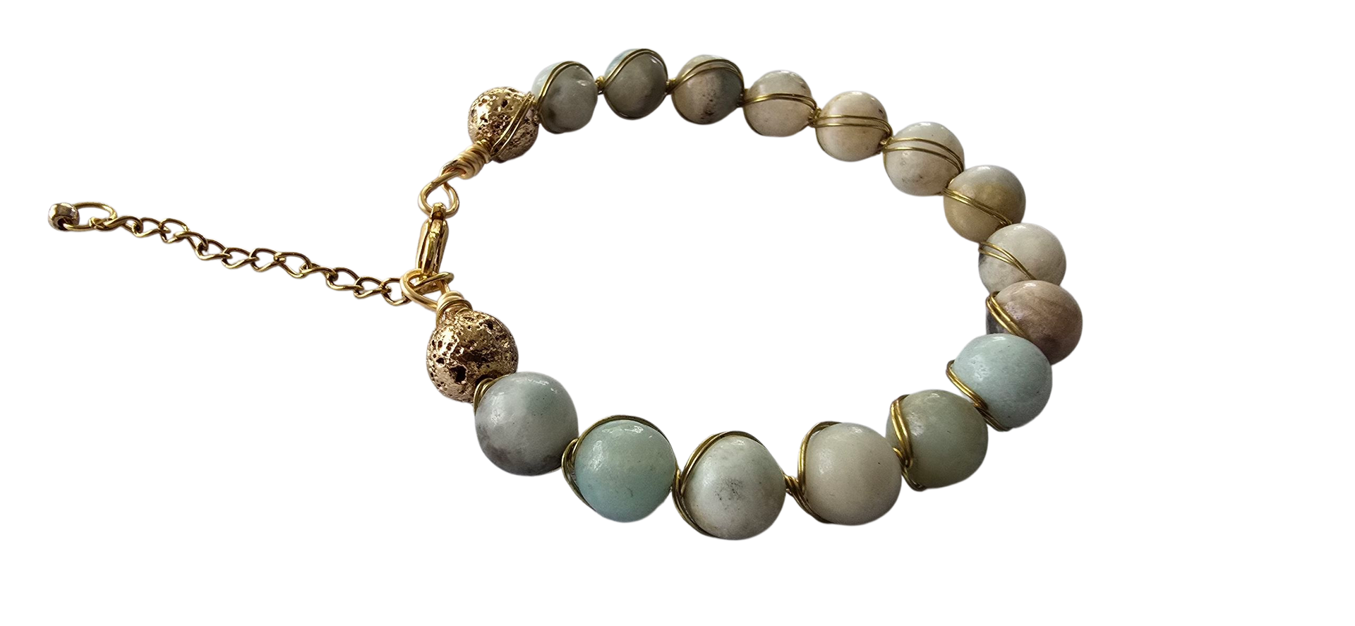 Natural Amazonite & Gold Wire-Wrapped Bracelet