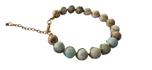 Natural Amazonite & Gold Wire-Wrapped Bracelet