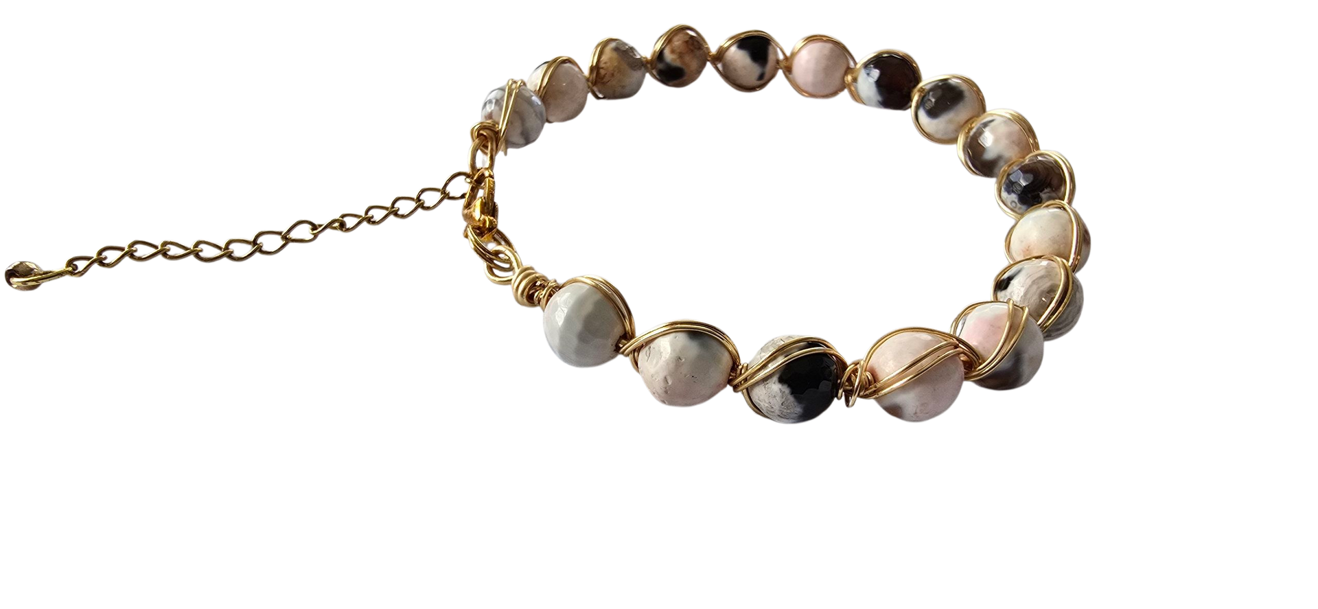 Desert Stone & Blush Agate Wire-Wrapped Bracelet