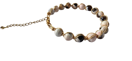 Desert Stone & Blush Agate Wire-Wrapped Bracelet